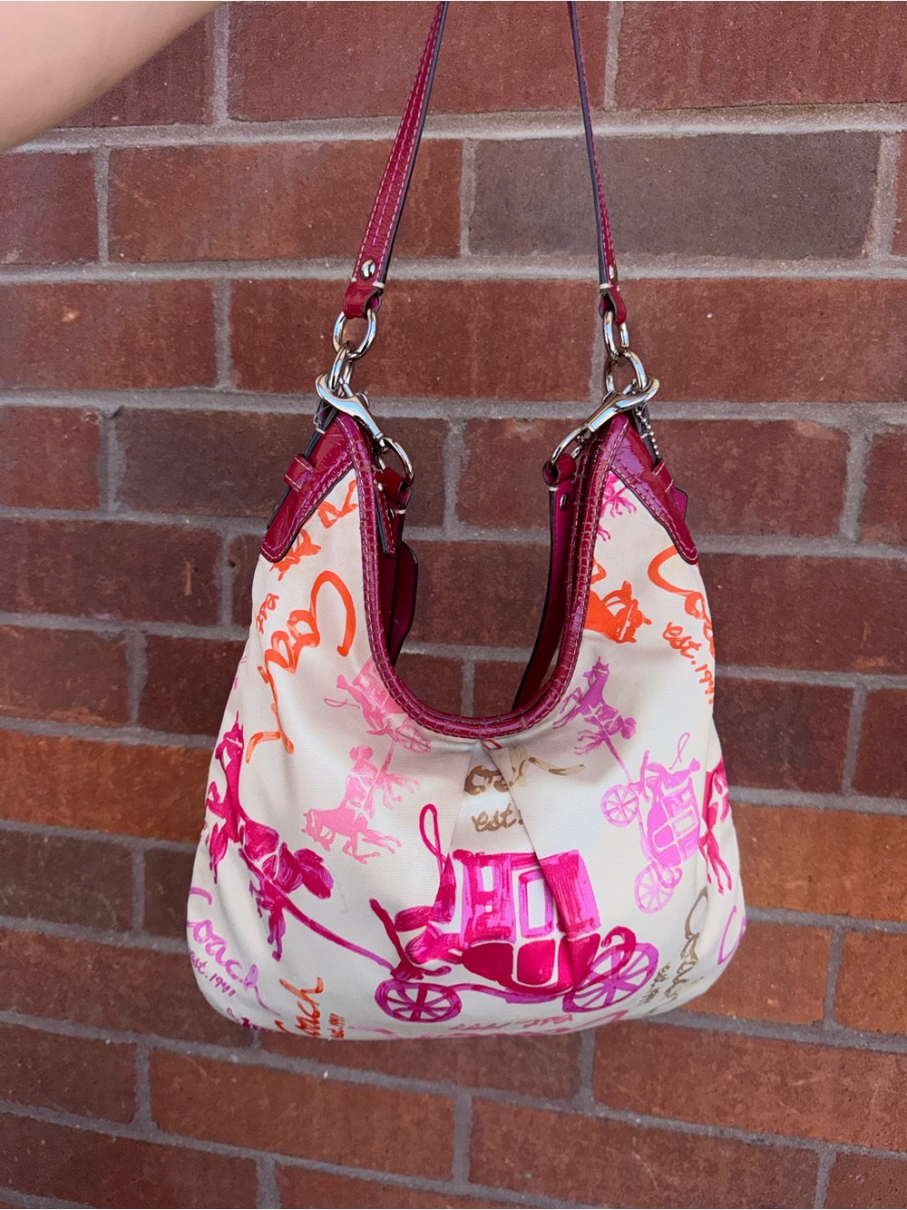 Vintage coach multicolor Carriage Print shoulder and crossbody bag